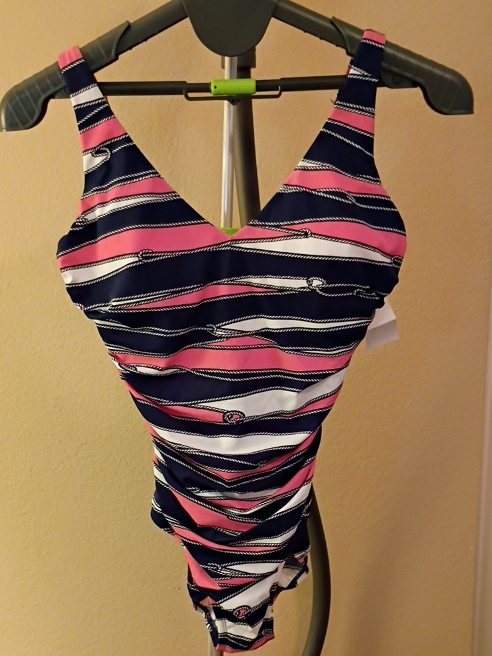 Talbots Navy, Pink & White Striped One-Piece Swimsuit